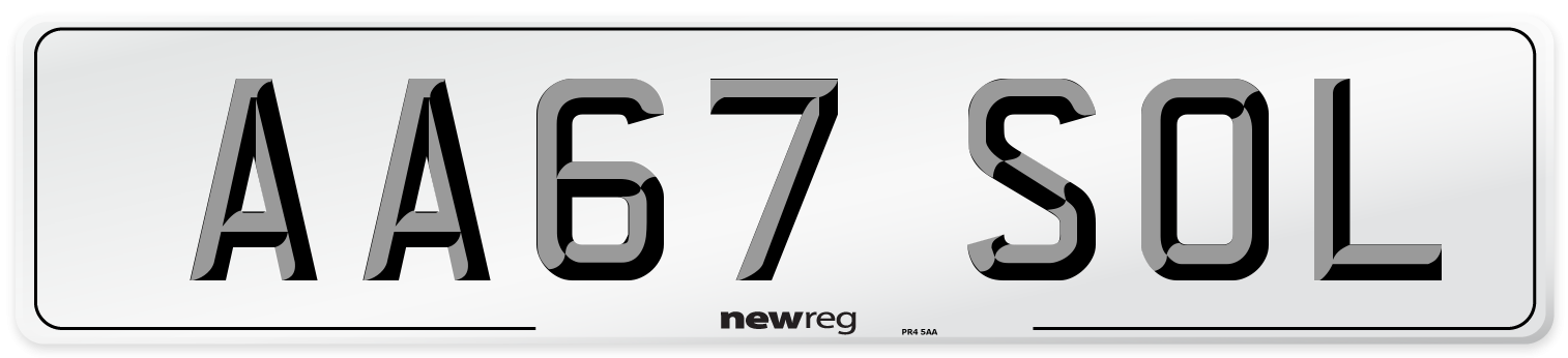 AA67 SOL Number Plate from New Reg